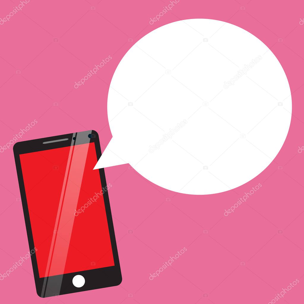 Flat design business Vector Illustration Empty copy space text for Ad website promotion esp isolated Banner template Smartphone Mobile Glass Screen Reflecting and Round Blank Speech Bubble