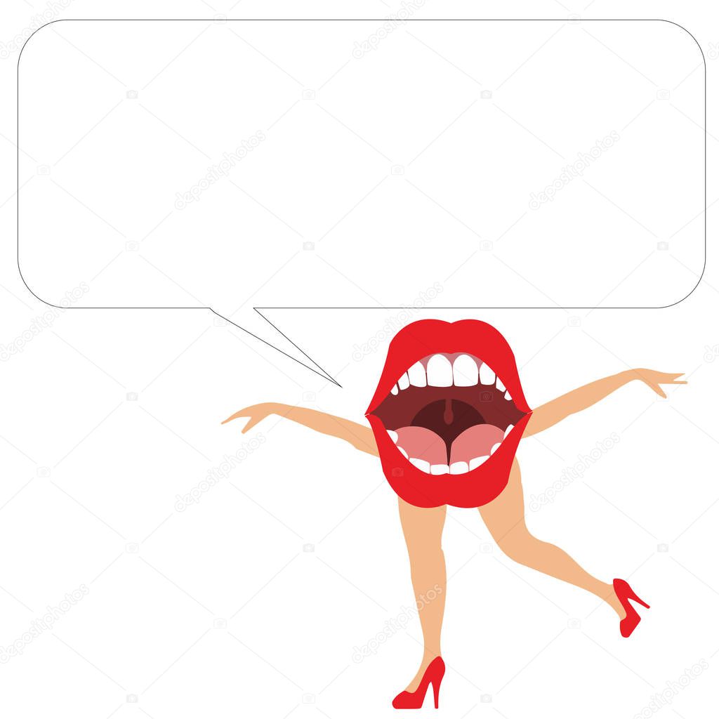 Flat design business Vector Illustration Empty template esp isolated Minimalist graphic layout template for advertising. Open Mouth with arms and legs Singing Dancing Blank white Speech Bubble