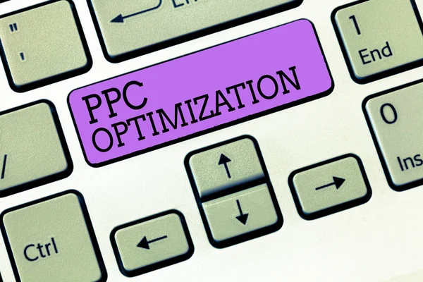 Tekst Schrijven Ppc Optimalisatie Bedrijfsconcept Voor Het Verbeteren Van Zoekmachine — Stockfoto