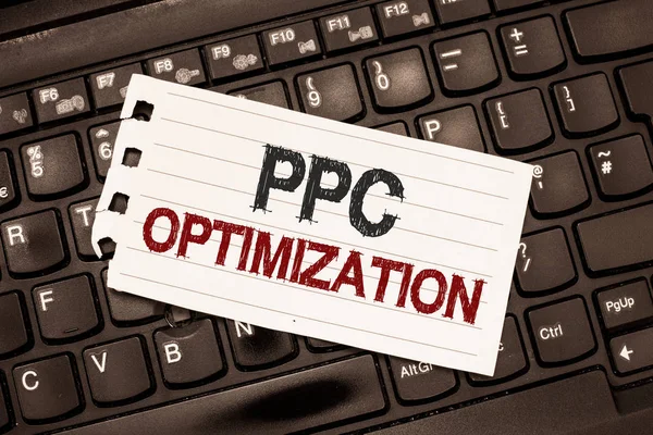 Tekst schrijven Ppc Optimalisatie. Bedrijfsconcept voor het verbeteren van zoekmachine platform voor betalen per klik — Stockfoto