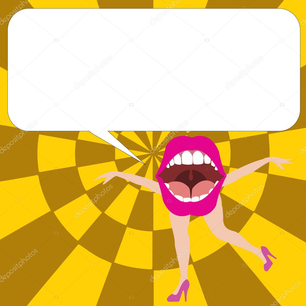 Flat design business Vector Illustration concept Empty copy text for esp Web banners promotional material mock up template Open Mouth with arms and legs Singing Dancing Blank white Speech Bubble