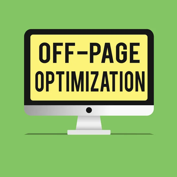 Texto para escrita de palavras Off Page Optimization. Conceito de negócio para Website Processo Externo Método Promocional Ranking — Fotografia de Stock