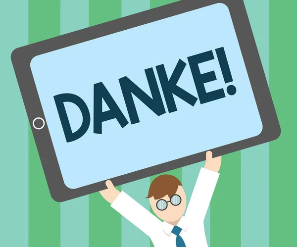 Word tekst intoetsen Danke. Bedrijfsconcept voor gebruikt als informele manier om te zeggen dank u in de Duitse taal Thanking — Stockfoto