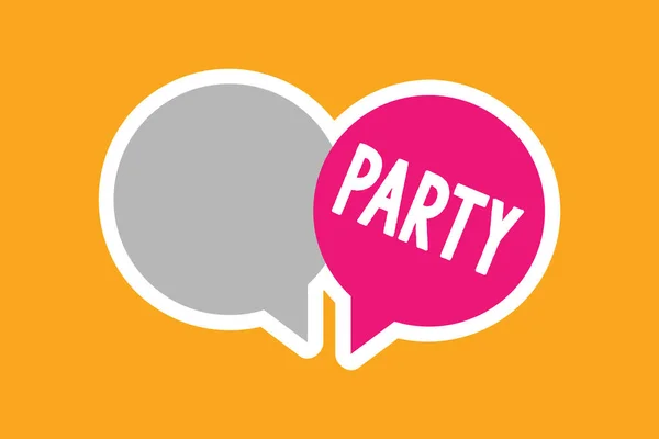 Signo de texto que muestra Party. Conceptual foto reunión social invitados invitados implican comer entretenimiento beber — Foto de Stock