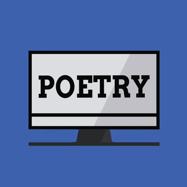 Ordet skriva text poesi. Affärsidé för litterärt verk i vilka uttryck av känslor och idéer med hjälp av rytm — Stockfoto