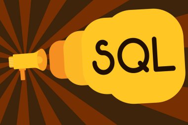 İlişkisel veritabanı yönetimi için bir standart bilgisayar dili SQL. kavramsal gösterilen metin işaret fotoğraf