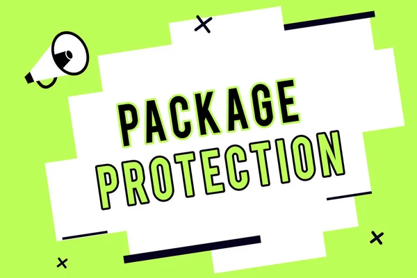 Ordskrivning text Paketskydd. Affärsidé för omslag och säkring av föremål för att undvika skador — Stockfoto