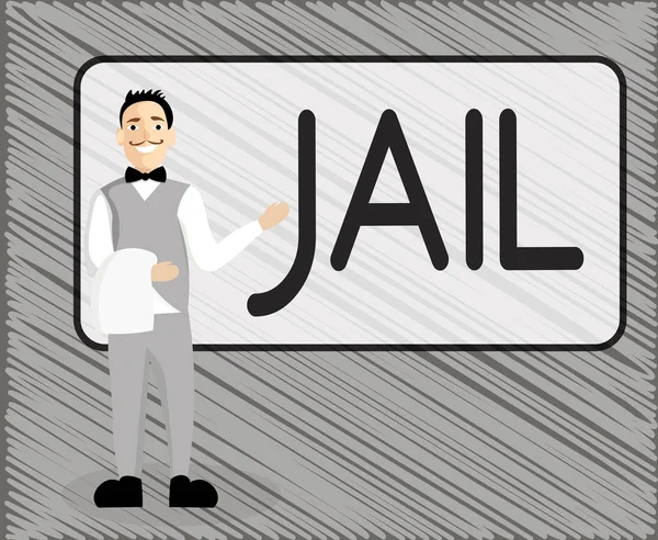 Textzeichen mit Gefängnis. konzeptioneller Fotoraum für die Inhaftierung von Personen, die eines Verbrechens angeklagt und verurteilt sind — Stockfoto