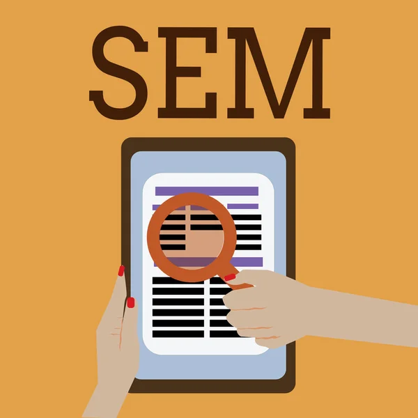 Pisanie tekstu Sem. biznes koncepcja promocji stron internetowych poprzez zwiększanie ich widoczności podczas wyszukiwania w programie Word — Zdjęcie stockowe