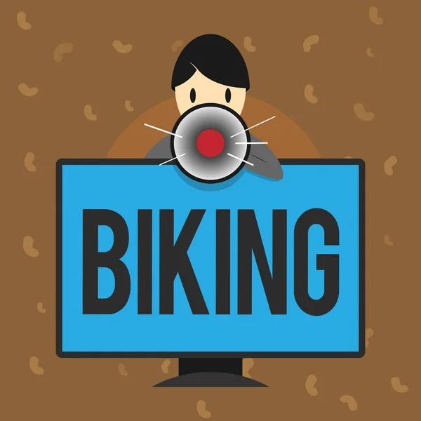 Conceptual hand writing showing Biking. Business photo text ride bicycle or motorcycle Delievering package Individual Sport