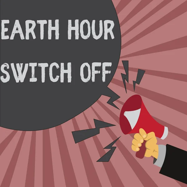 Koncepcyjne w zapasie pismo, Wyświetlono Earth Hour Switch Off. Biznesowe zdjęcie prezentujący The Lights Out zdarzenia roczny ruch Planet dnia — Zdjęcie stockowe