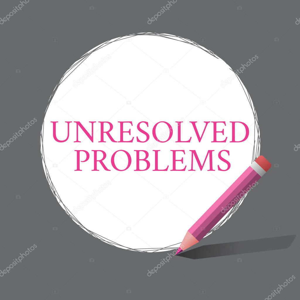 Handwriting text writing Unresolved Problems. Concept meaning those Queries no one can answer Unanswerable Questions