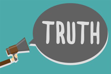 Kavramsal el gerçek gösterilen yazma. İş fotoğraf metin kalitesi veya yalancı sana söyleyeyim gerçekleri adam holding megafon gerçek tam tersi olan devlet hoparlör konuşma balonu mesaj konuşma.