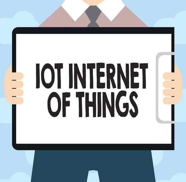 Textový znak znázorňující Iot Internet Of Things. Konceptuální fotografie sítě fyzických zařízení odesílat a přijímat Data — Stock fotografie