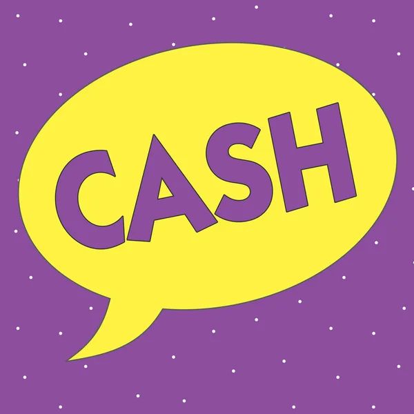 Signo de texto que muestra Cash. Foto conceptual Dinero en cualquier forma, especialmente lo que está inmediatamente disponible Monedas —  Fotos de Stock
