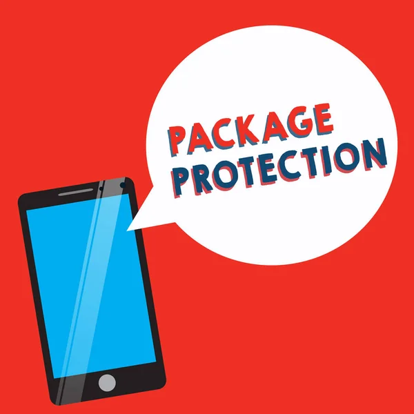 概念的な手書き パッケージの保護を示します 事業写真展示包装およびラベル付きボックスの損傷を避けるためにアイテムのセキュリティ保護 — ストック写真