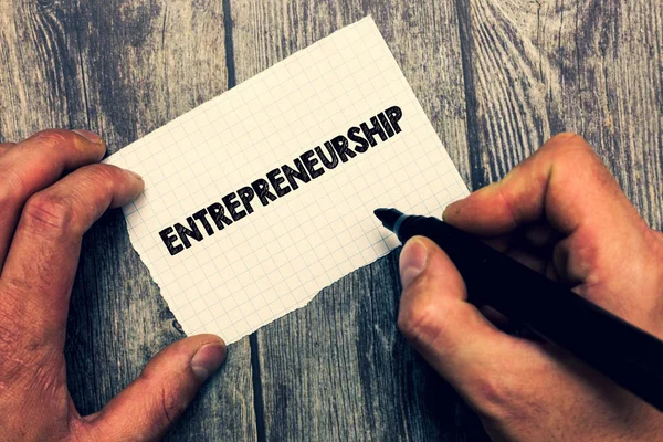 Conceptual hand writing showing Entrepreneurship. Business photo showcasing Process of designing launching and running a new business — Stock Photo, Image