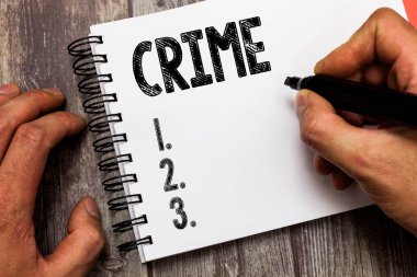 Suç gösterilen metin işareti. Kavramsal fotoğraf Federal suç eylemleri yasadışı faaliyetleri kanunla cezalandırılabilir