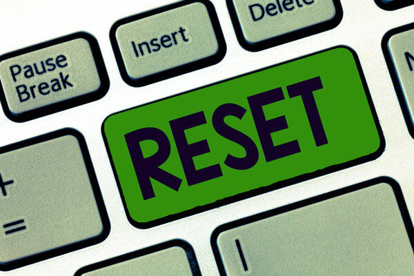Writing note showing Reset. Business photo showcasing cause device return to its factory mode Set again zero start point
