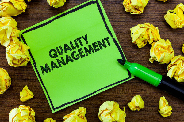 Text sign showing Quality Management. Conceptual photo Maintain Excellence Level High Standard Product Services