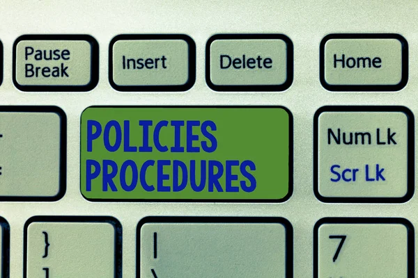 Writing note showing Policies Procedures. Business photo showcasing Influence Major Decisions and Actions Rules Guidelines