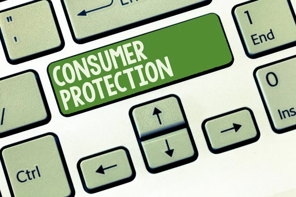 Tekst schrijven Consumentenbescherming. Bedrijfsconcept voor Fair Trade Laws om de bescherming van consumentenrechten te waarborgen — Stockfoto
