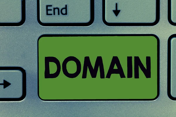 Text sign showing Domain. Conceptual photo distinct subset of Internet with addresses sharing common suffix — Stock Photo, Image