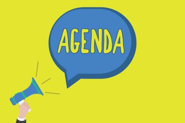 Kavramsal el gündem gösterilen yazma. İş öğe listesi yapmak için fotoğraf vitrine resmi önemli toplantıda görüşülecek