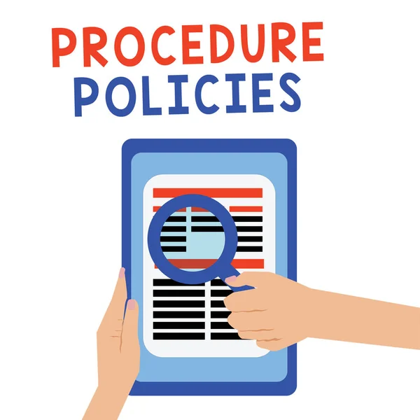 Handstilstext Förfarande Policy. Begreppet "steg mot vägledande principer" Regler och förordningar — Stockfoto