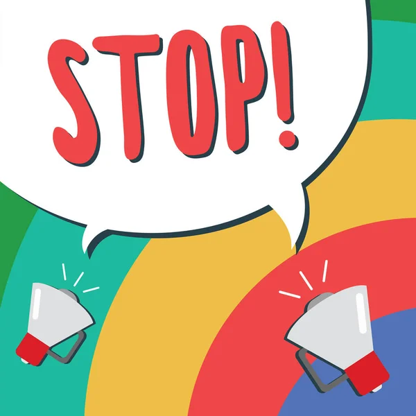 Sinal de texto a mostrar Stop. Foto conceitual Chegar ao fim Impedir Tomar medidas para que um evento aconteça — Fotografia de Stock