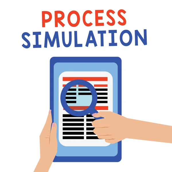 Texto de caligrafia Simulação de processo. Conceito significado Representação Técnica Fabricação Estudo de um sistema — Fotografia de Stock