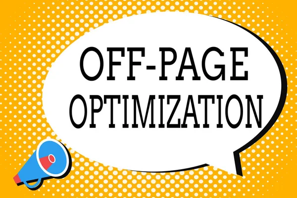 Word writing text Off Page Optimization. Business concept for Website External Process Promotional Method Ranking