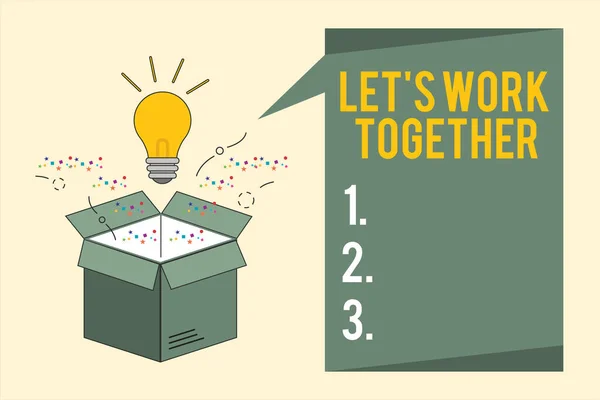 Texto de escritura de palabras Let s is Work Together. Concepto de negocio para unir y unir fuerzas para lograr un objetivo común — Foto de Stock