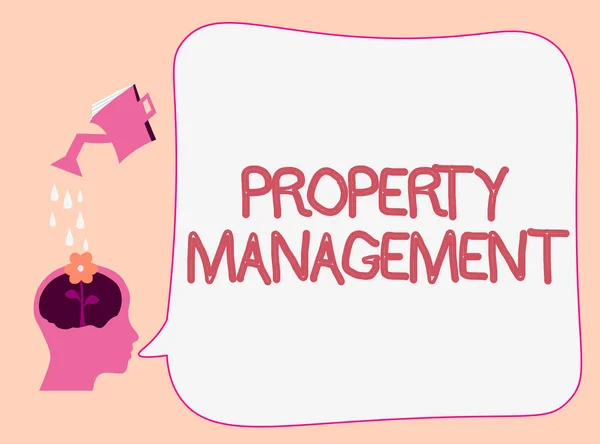 Schreiben Notiz zeigt Property Management. Geschäftliches Foto, das die Beaufsichtigung von Immobilien zeigt, bewahrt den Wert der Anlage — Stockfoto