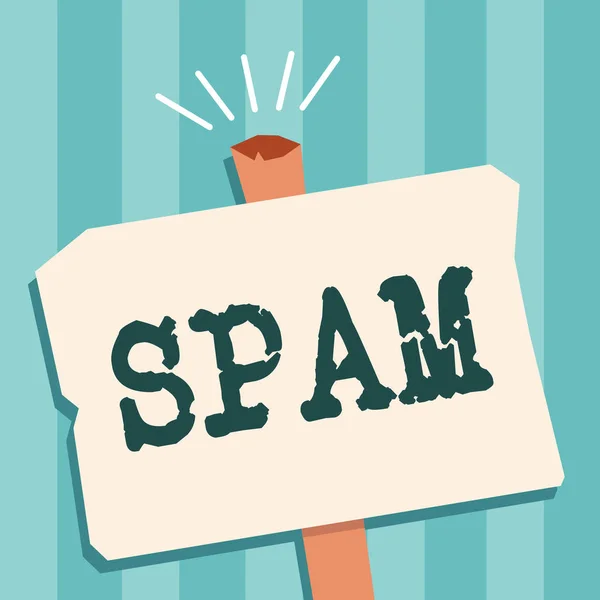 Word het intoetsen van tekst Spam. Businessconcept voor Intrusive ongepaste berichten op het Internet reclame — Stockfoto