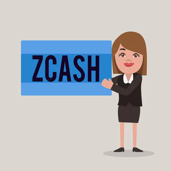 Word のテキスト Zcash の書き込み。匿名性を提供する分散型の blockchain と cryptocurrency のビジネス コンセプト — ストック写真