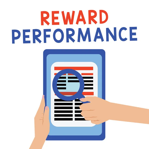 Texto de escritura a mano Reward Performance. Concepto que significa valoración Reconocer a los trabajadores Valor relativo de la empresa — Foto de Stock