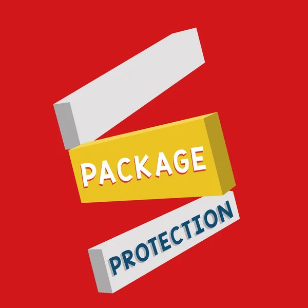 パッケージ保護を示すメモを書く。損傷を避けるためにアイテムのラッピングと保護を紹介するビジネス写真ラベル付きボックス — ストック写真