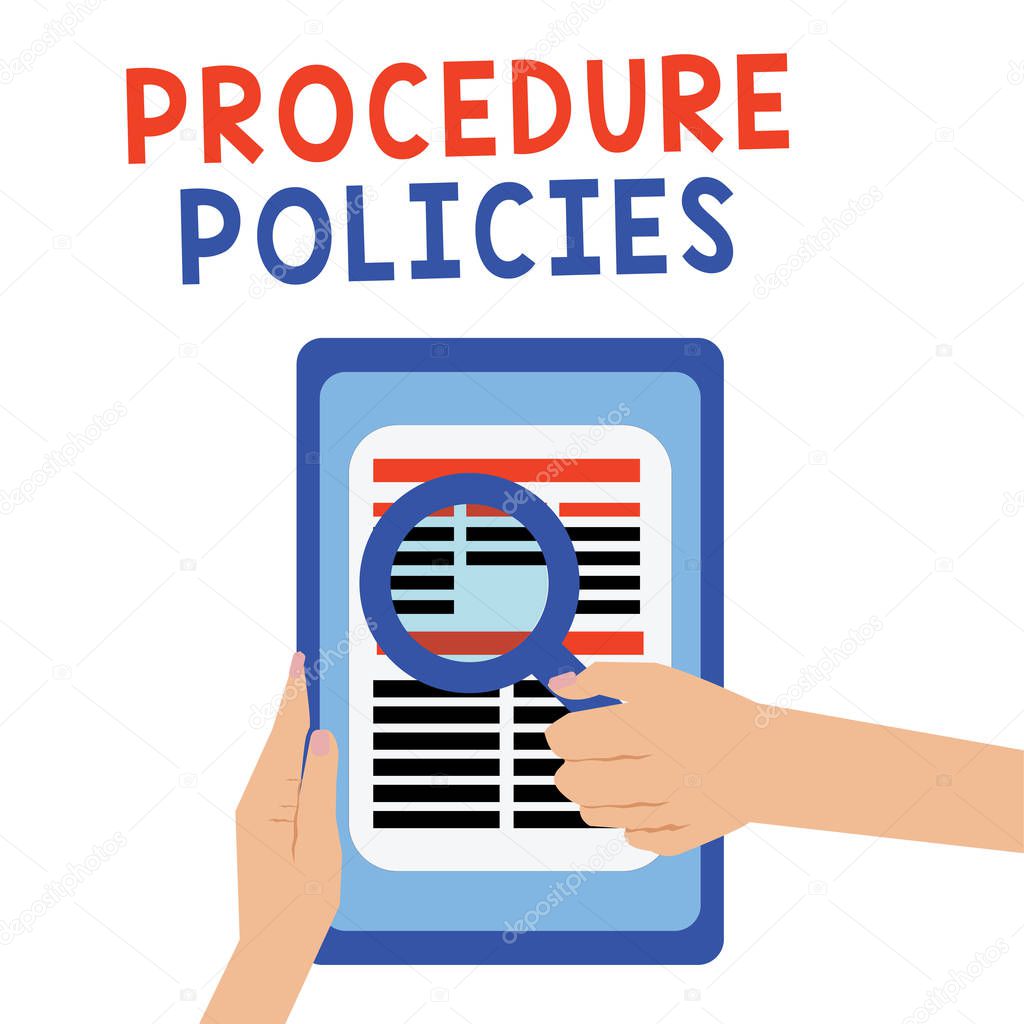 Handwriting text Procedure Policies. Concept meaning Steps to Guiding Principles Rules and Regulations