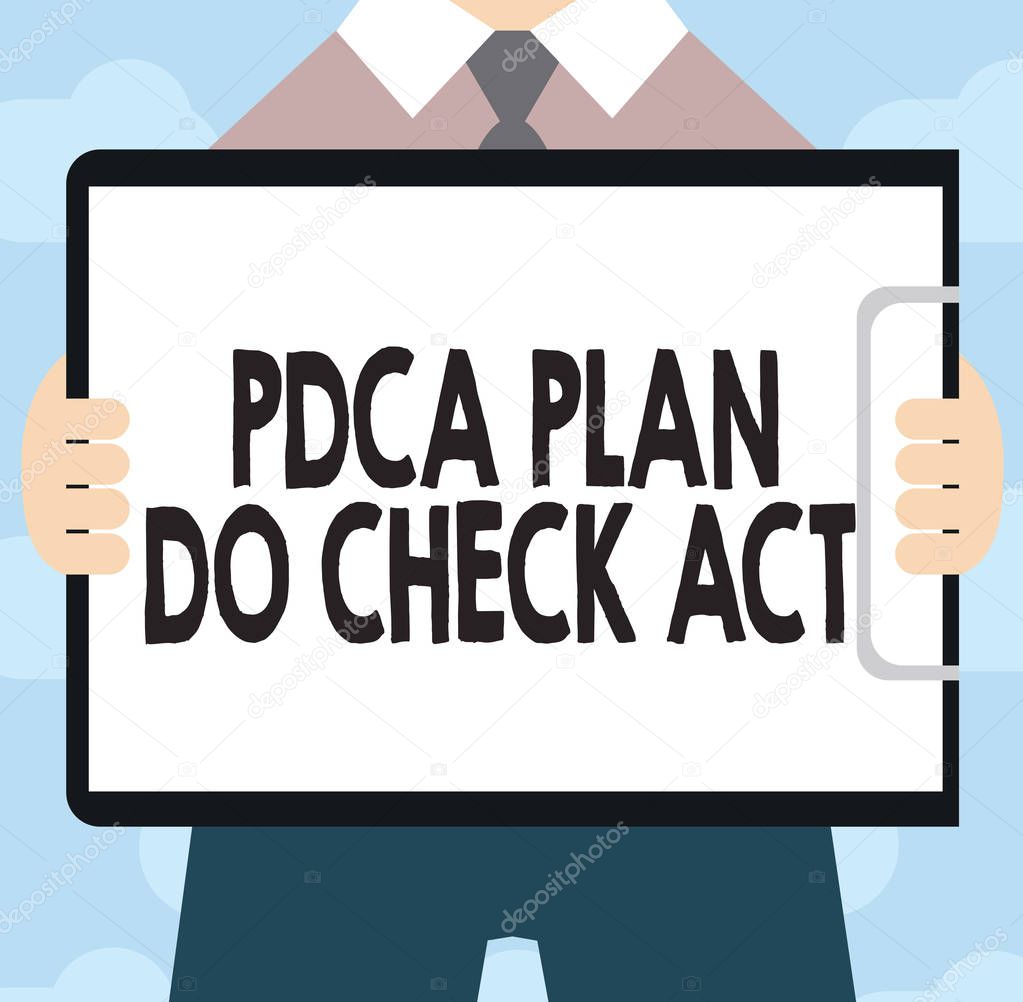 Text sign showing Pdca Plan Do Check Act. Conceptual photo Deming Wheel improved Process in Resolving Problems