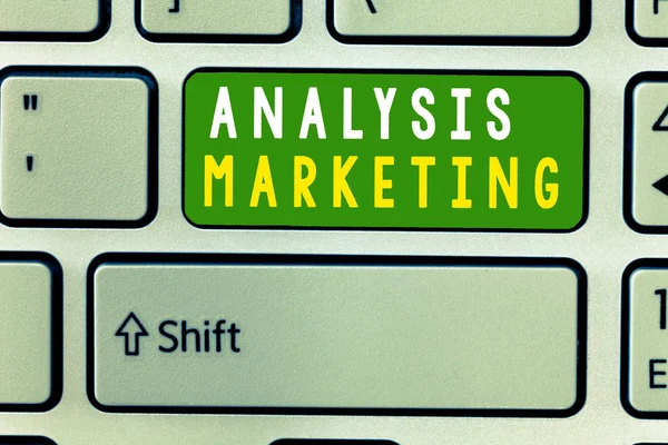 Analisi del testo calligrafia Marketing. Concetto che significa Valutazione quantitativa e qualitativa di un mercato — Foto Stock