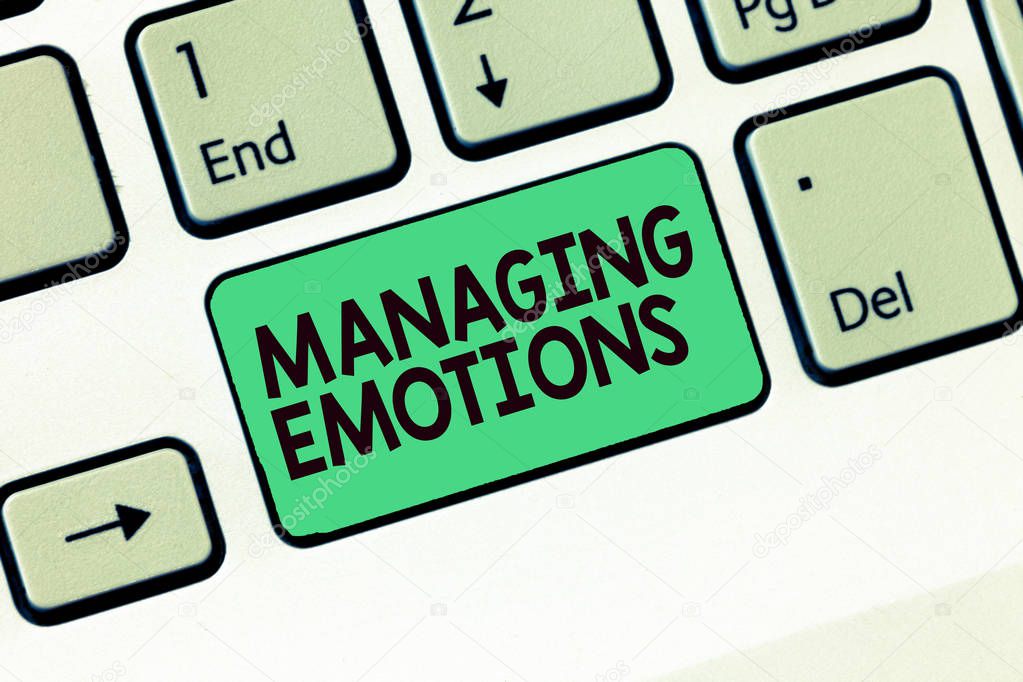 Writing note showing Managing Emotions. Business photo showcasing Controlling feelings in oneself Maintain composure