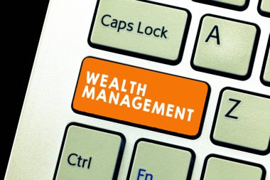 Varlık Yönetimi 'ni gösteren metin işareti. Kavramsal fotoğraf uzun vadeli refah finansal bakımını sürdürür ve büyütür.