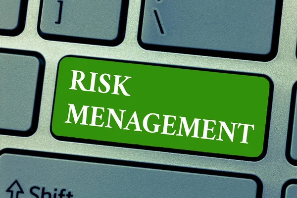 Signo de texto que muestra Gestión de riesgos. Evaluación fotográfica conceptual de riesgos financieros o problemas con los procedimientos — Foto de Stock