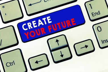 Your geleceği oluşturmak gösterilen Not yazma. İş fotoğraf vitrine ayarla hedef ve kariyer hedeflerine ileri uzan planı