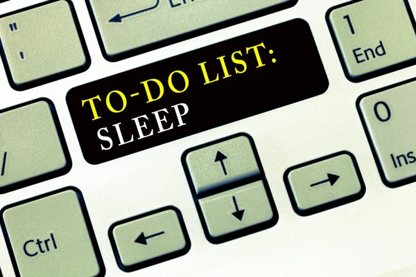 Writing note showing To Do List Sleep. Business photo showcasing Things to be done Priority object is to take a rest