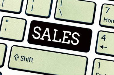 Metin işaret gösteren satış. Emtia para bir şey hizmet satan eylem için kavramsal fotoğraf değişimi