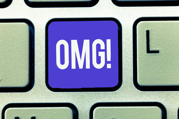 Text sign showing Omg. Conceptual photo Used to express shock Excitement Disbelief SMS shortcut Expression