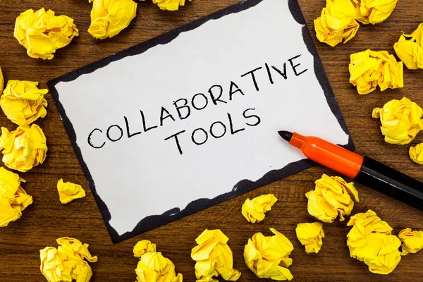 Writing note showing Collaborative Tools. Business photo showcasing Private Social Network to Connect thru Online Email — Stock Photo, Image