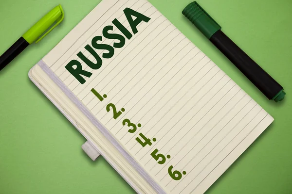 Handwriting text Russia. Concept meaning worlds largest nation borders European Asian countries and oceans — Stock Photo, Image